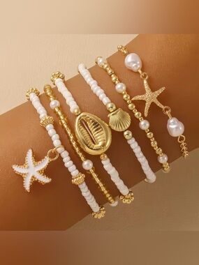 ✨ Vintage-Inspired Bead Bracelet Set | Starfish & Shell Beach Jewelry ✨